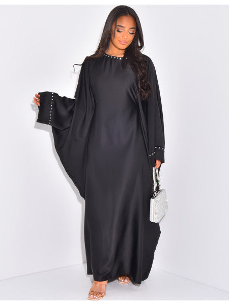 ABAYA PAPILLON À STRASS SUR LE COL ET LES MANCHES