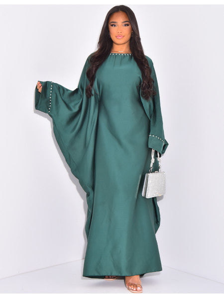 ABAYA PAPILLON À STRASS SUR LE COL ET LES MANCHES