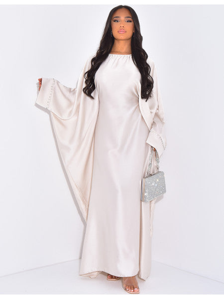 ABAYA PAPILLON À STRASS SUR LE COL ET LES MANCHES
