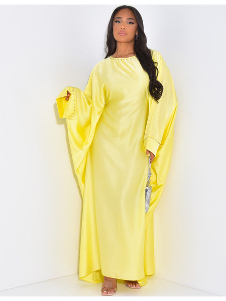 ABAYA PAPILLON À STRASS SUR LE COL ET LES MANCHES