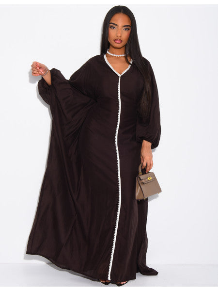 ABAYA PAPILLON EN VOILE À LISERÉ PERLÉE