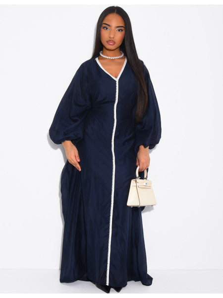 ABAYA PAPILLON EN VOILE À LISERÉ PERLÉE